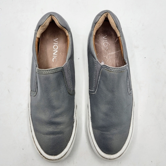 Vionic April Gray Silver Leather Flats Loafers Slip-On Sneakers Size 7.5 - Picture 9 of 16